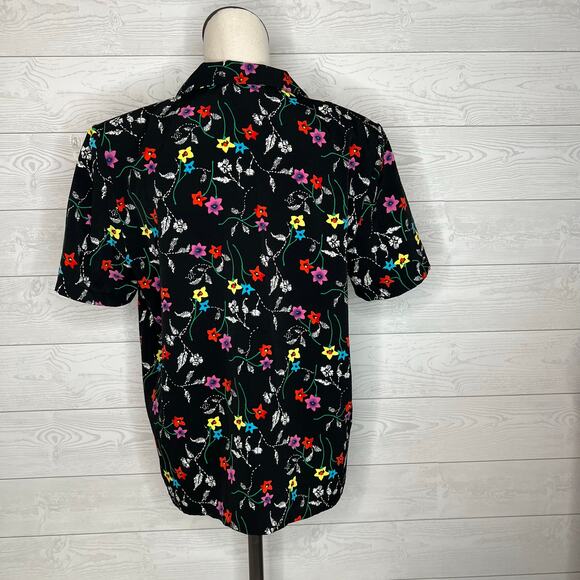 80’s vintage Impressions black floral button front blouse Size medium - Picture 3 of 5